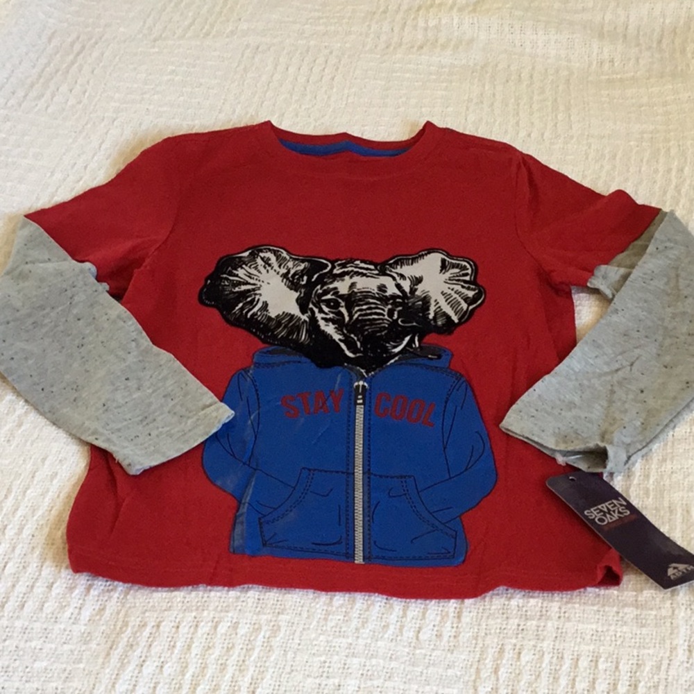 NWT Boys M5-6 long-sleeve T-shirt, fun design.